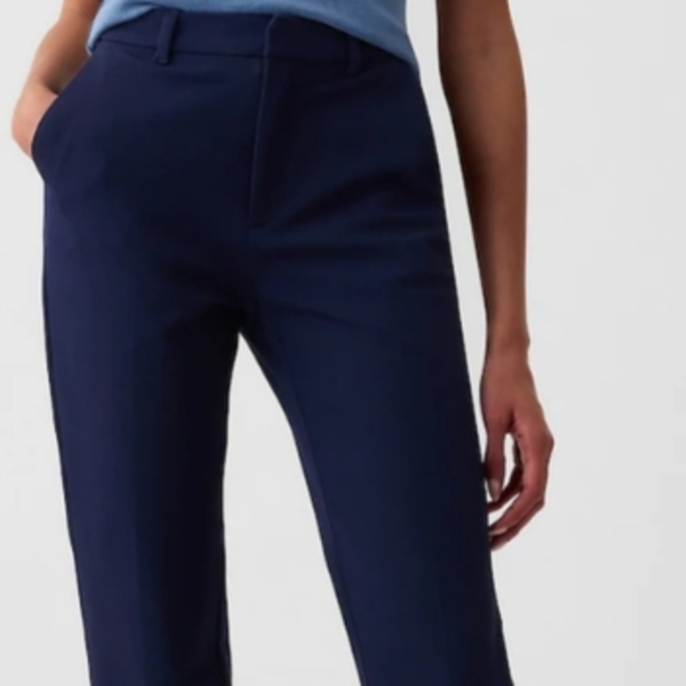 Blue Slim-Fit High-Waisted Trousers